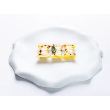 Handcrafted Fine Porcelain Flat Plate With Flap 12 cm - Without Glaze - Set of 12