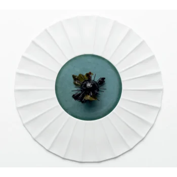 Handcrafted Fine Porcelain Flat Plate With Internal Ray 30 cm - Int. 12.5 cm - Set of 4