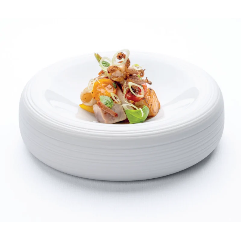 Handcrafted Fine Porcelain Gourmet Bowl With Lines 17 cm - Height 5 cm - Set of 4