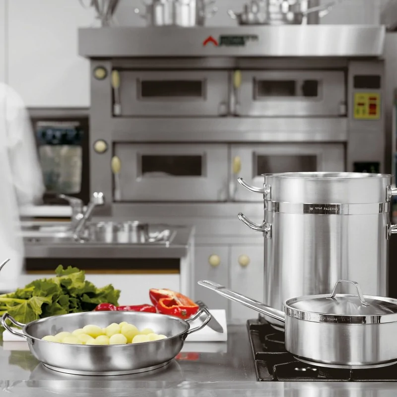 Paderno Grand Gourmet Stainless Steel Paella Pan - D: 12 1/2" H: 2 3/8"