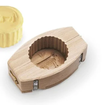 Wood Fluted Butter Mould Round - 4 1/2 oz - 6 1/4" x 3 1/2" x 2"