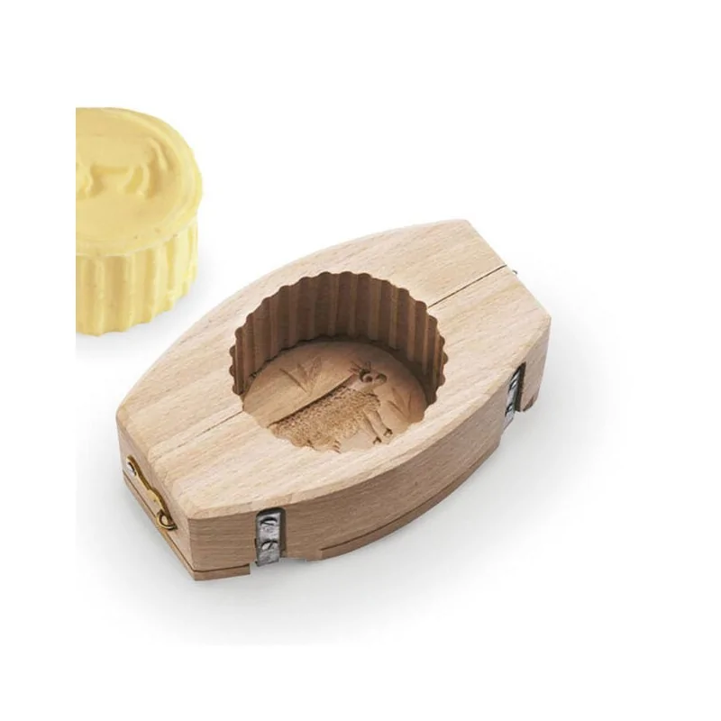 Wood Fluted Butter Mould Round - 4 1/2 oz - 6 1/4" x 3 1/2" x 2"