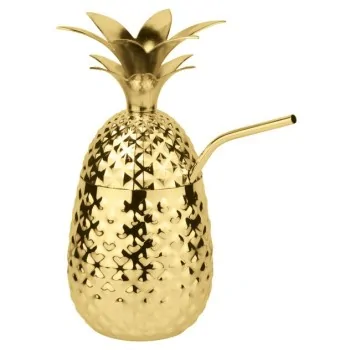 Pineapple Cup with Straw Gold - 17 oz - D: 3¾” H: 8”