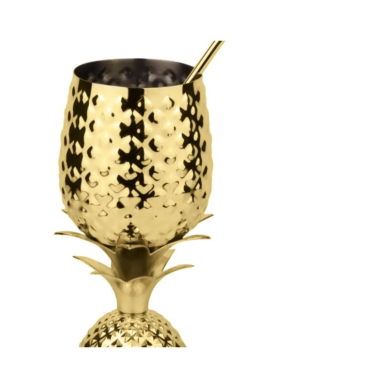 Pineapple Cup with Straw Gold - 17 oz - D: 3¾” H: 8”