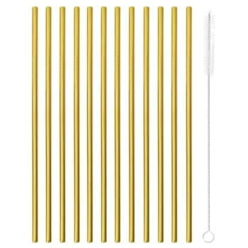 Straws Set of 12 Gold - D: 1/4" Length: 8 1/2"