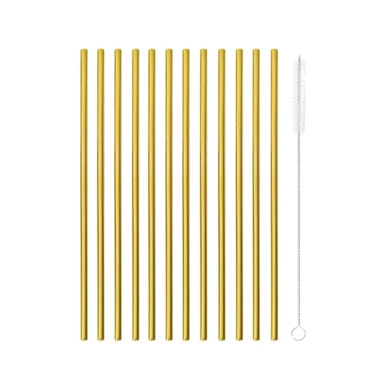 Straws Set of 12 Gold - D: 1/4" Length: 8 1/2"