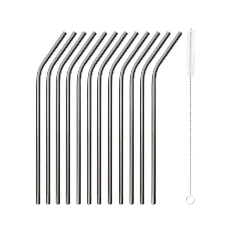 Straws Curved Set of 12 Black - D: 1/4" Length: 8 1/2"