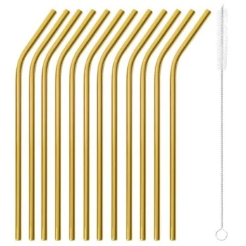 Straws Curved Set of 12 Gold - D: 1/4" Length: 8 1/2"