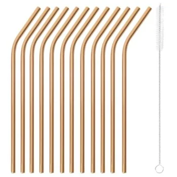 Straws Curved Set of 12 Copper - D: 1/4" Length: 8 1/2"