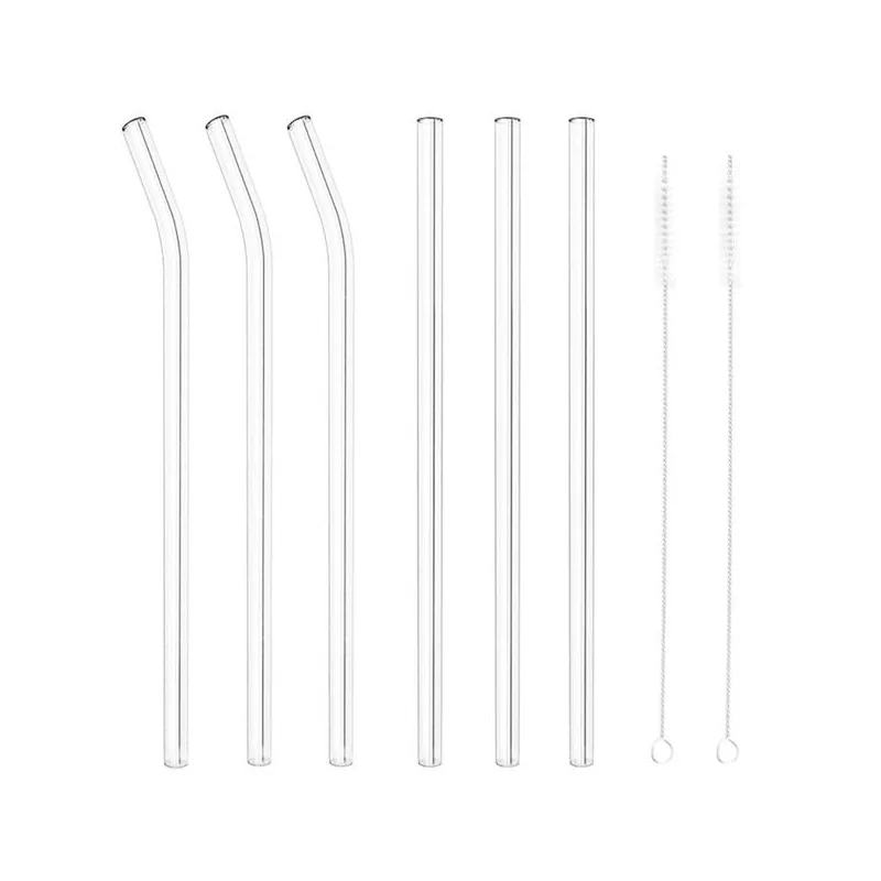 Glass Straws Set 6 with Brushes - D: 3/8" Length: 8 1/2"