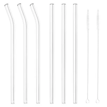 Glass Straws Set 6 with Brushes - D: 3/8" Length: 8 1/2"
