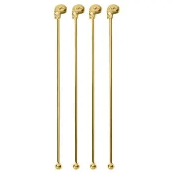 Skull Stirrers Gold Set of 4 - Length: 7 1/4"