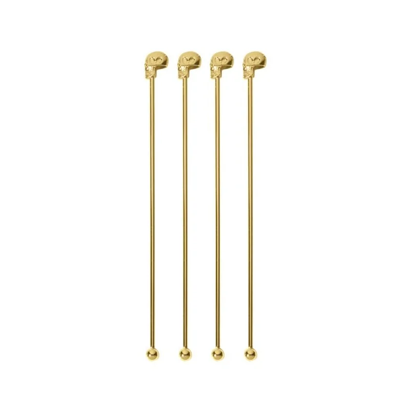Skull Stirrers Gold Set of 4 - Length: 7 1/4"