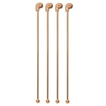 Skull Stirrers Copper Set of 4 - Length: 7 1/4"