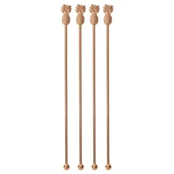 Pineapple Drink Stirrers Gold Set of 4 - Length: 7 7/8"