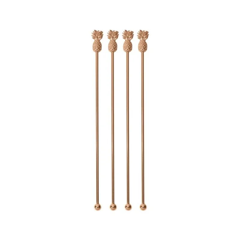 Pineapple Drink Stirrers Gold Set of 4 - Length: 7 7/8"