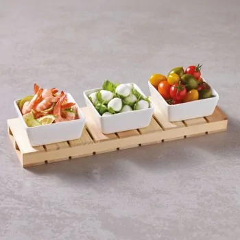 Square Bowl Set with Wood Base - 5 oz - 13¾” x 4⅜” x ⅞”