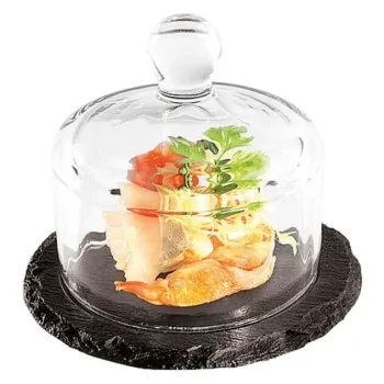 Round Plate w/ Dome Natural Slate - D: 4 1/8" H: 3 1/8"