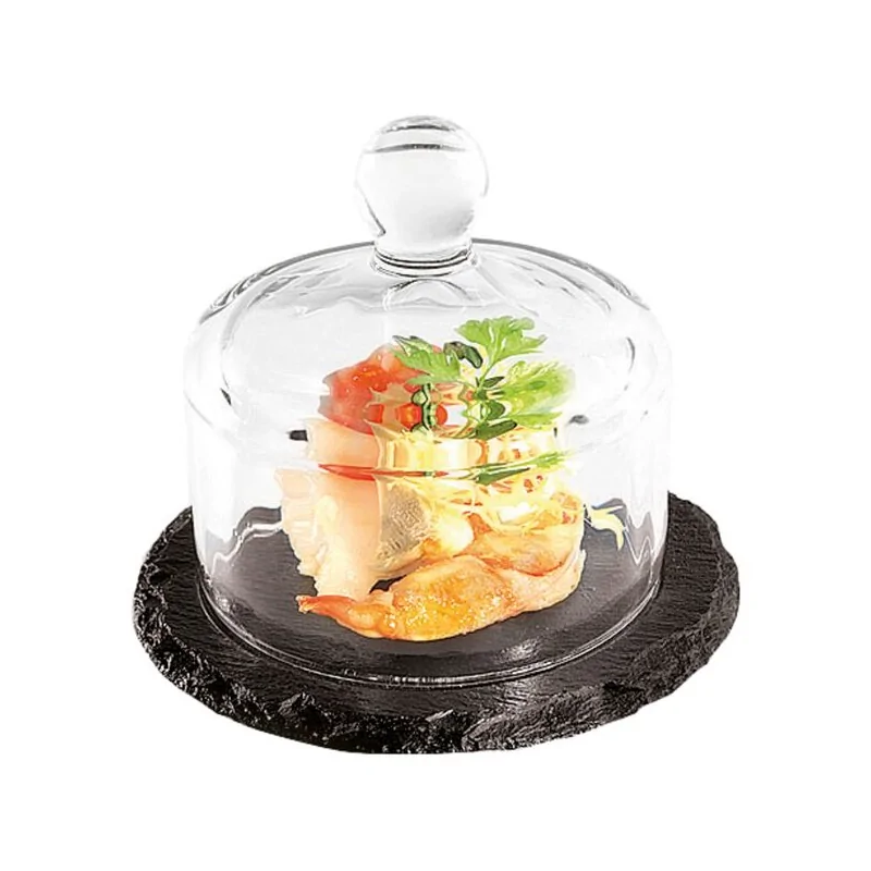 Round Plate w/ Dome Natural Slate - D: 4 1/8" H: 3 1/8"