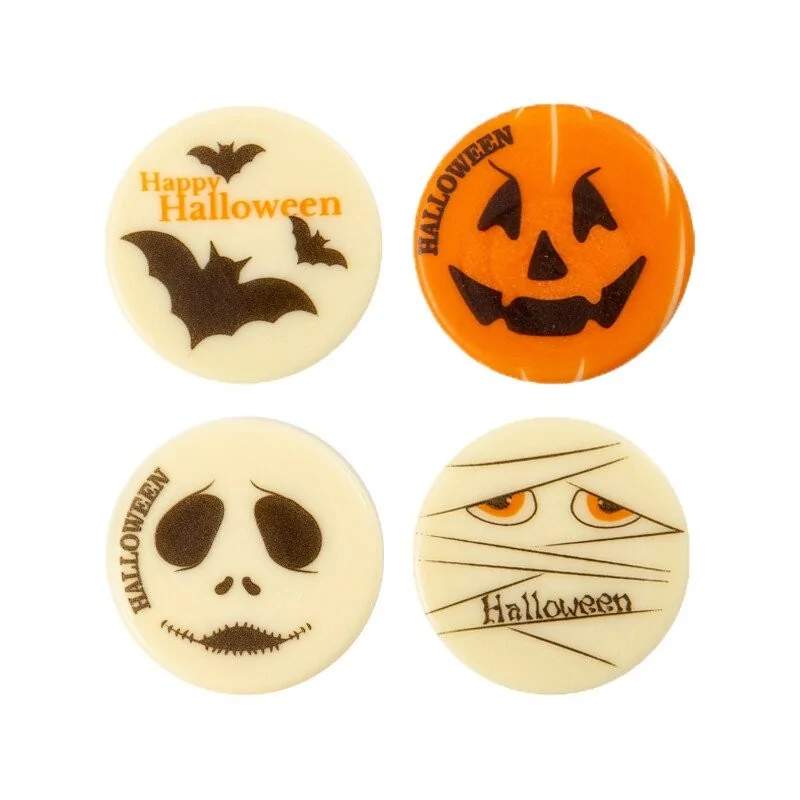 Belgian Chocolate Decoration - Round Halloween Decorations - White - 120 pcs