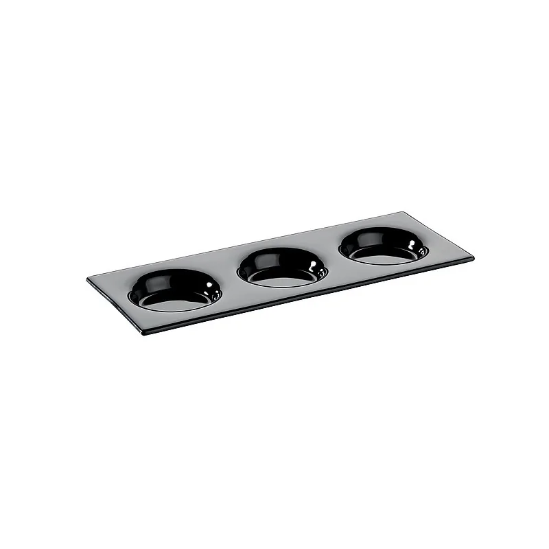 Elegant Deep Black Glass Tray - Design with Three Round Depressions - 32 x 12 cm