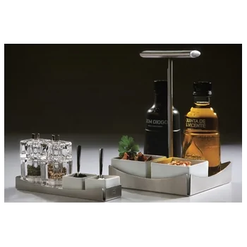 Elegant 18/10 Stainless Steel Satined Cruet Stand - 11.4 x 11.4 x 16 cm