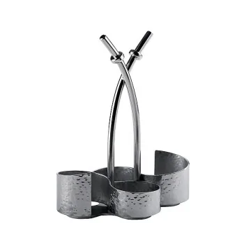 Elegant Hammered 18/10 Stainless Steel Cruet Stand - 16 x 11.5 cm (H21 cm)