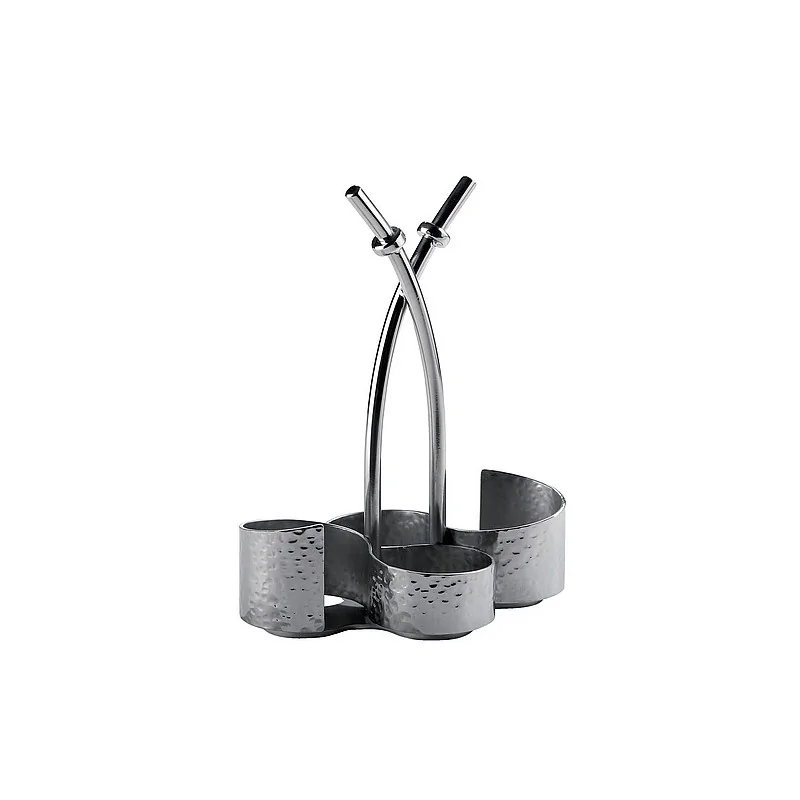 Elegant Hammered 18/10 Stainless Steel Cruet Stand - 16 x 11.5 cm (H21 cm)