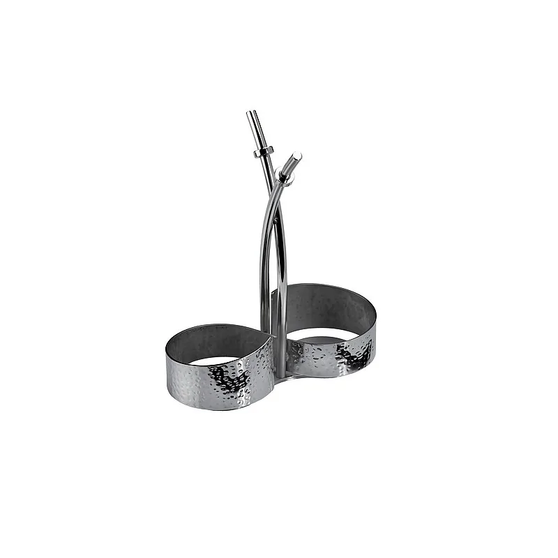 Elegant Hammered 18/10 Stainless Steel Cruet Stand - 18.5 x 8.7 cm (H22 cm)