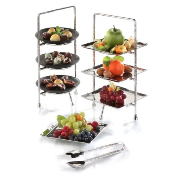 Elegant Hammered Stainless Steel Etagere - Three Tier Design (20.5 x 18 x 37.5 cm)