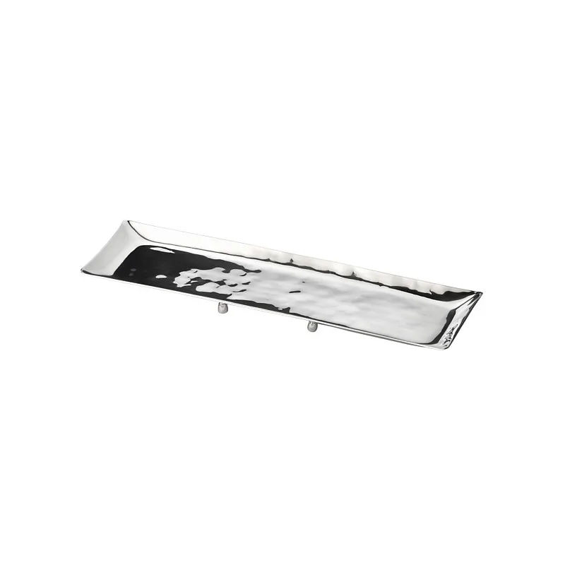 Elegant Hammered 18/10 Stainless Steel Tray with Feet - 30 x 8 x 3 cm