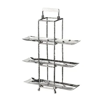 Elegant Hammered Stainless Steel Etagere - 3 Trays - 11.5 x 11.5 x 39 cm (4-Piece Set)