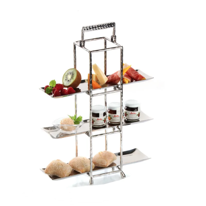 Elegant Hammered Stainless Steel Etagere - 3 Trays - 11.5 x 11.5 x 39 cm (4-Piece Set)