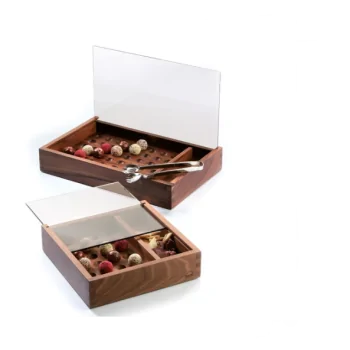 Elegant Walnut Solid Wood Box - Chocolate/Truffle Collection - 23.8 x 23.8 x 6 cm