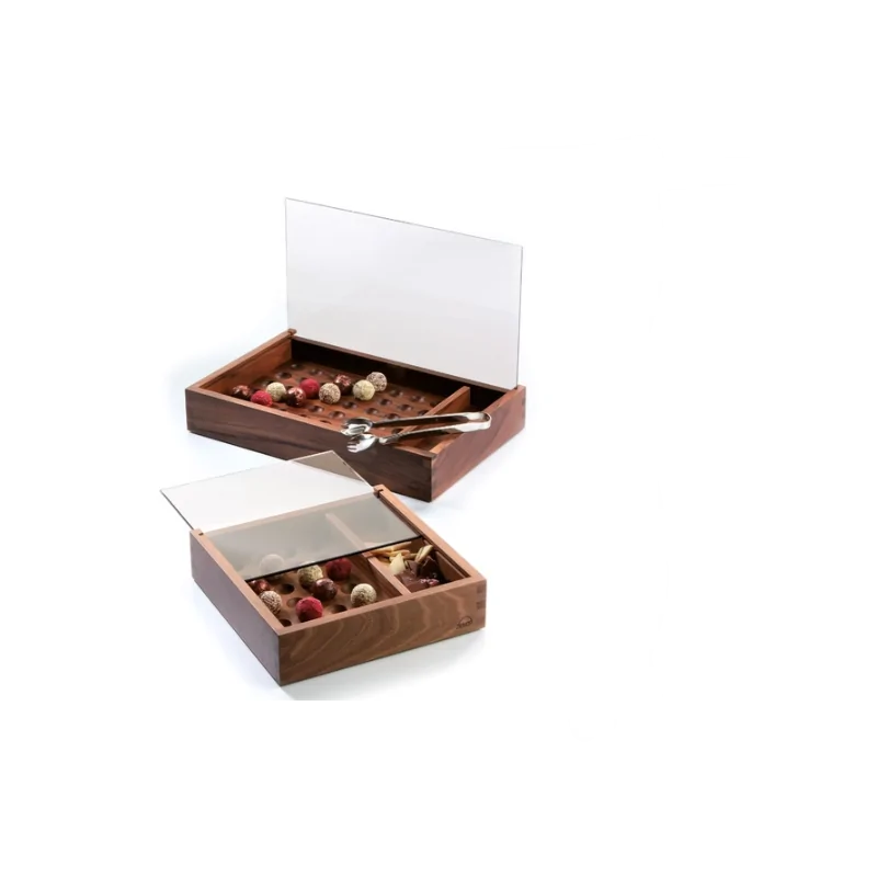 Elegant Walnut Solid Wood Box - Chocolate/Truffle Collection - 23.8 x 23.8 x 6 cm