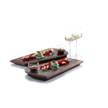 Elegant Walnut Solid Wood Tray with Ceramic Insert - Finish - 46.5 x 23 x 3 cm
