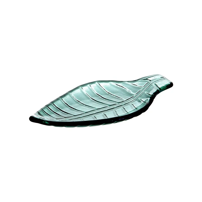 Elegant Leaf Miniature Plate - Glass - Green - 14 cm x 7.5 cm - 12-Piece Set