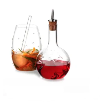 Elegant Dash Bottle - Eddy Design. Featuring Drop Pourer. Crafted from Borosilicate Glass (9 cm Diam. x 14 cm Ht).