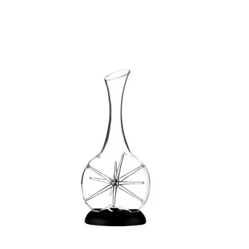 Elegant Decanter/Carafe - Star Design with Ring- Borosilicate Glass - Black Silicone - 2-Piece Set