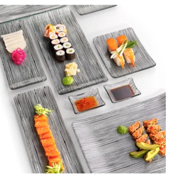 Elegant Linea Plate Collection - Clear Glass with Black Line Decor - 31 cm x 12 cm - Set of 6