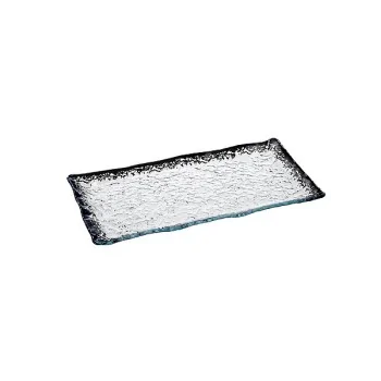 Elegant Plate Ombra - Clear Glass with Black Decorative Accents - 31.5 x 16.5 cm - Set of 6