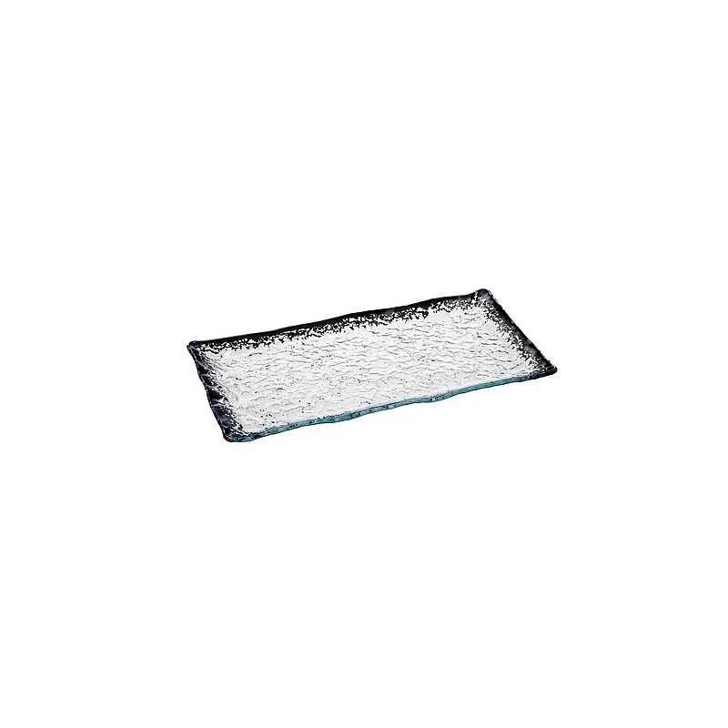 Elegant Plate Ombra - Clear Glass with Black Decorative Accents - 31.5 x 16.5 cm - Set of 6