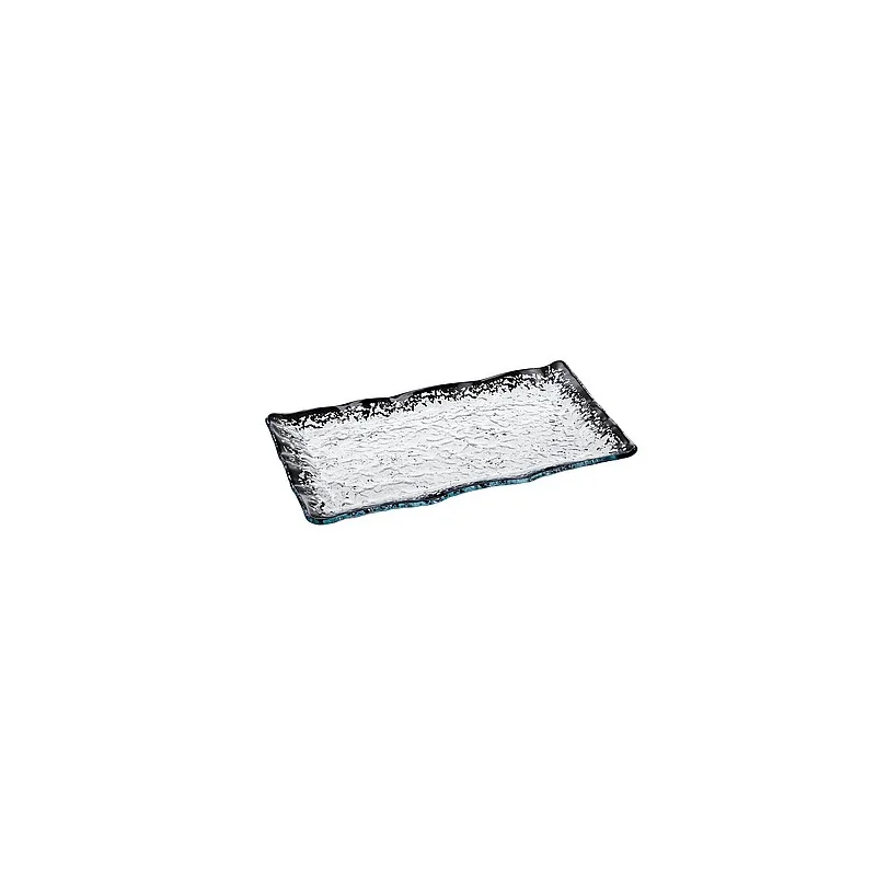 Elegant Plate Ombra - Clear Glass with Black Decorative Accents - 26 x 15 cm Set of Six