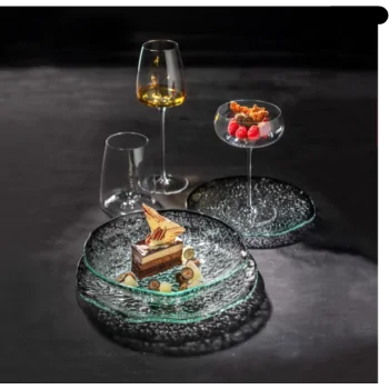 Elegant Bowl Ombra - Clear Glass with Black Decor - Diam. 22 cm Ht 5 cm - Set of 6