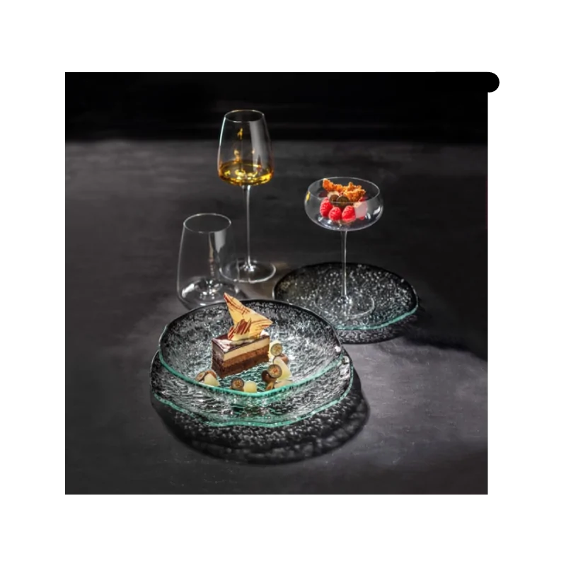 Elegant Bowl Ombra - Clear Glass with Black Decor - Diam. 22 cm Ht 5 cm - Set of 6