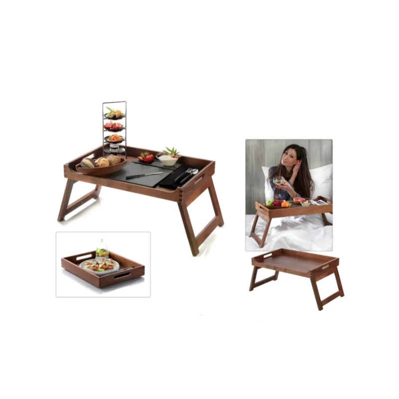 Elegant Walnut Solid Wood Room Service Tray - 60 cm x 40 cm x 5.4 cm