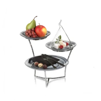 Elegant 18/10 Stainless Steel Hammered Etagere - Three Tier Design - Diam. 36 cm - Ht 30 cm