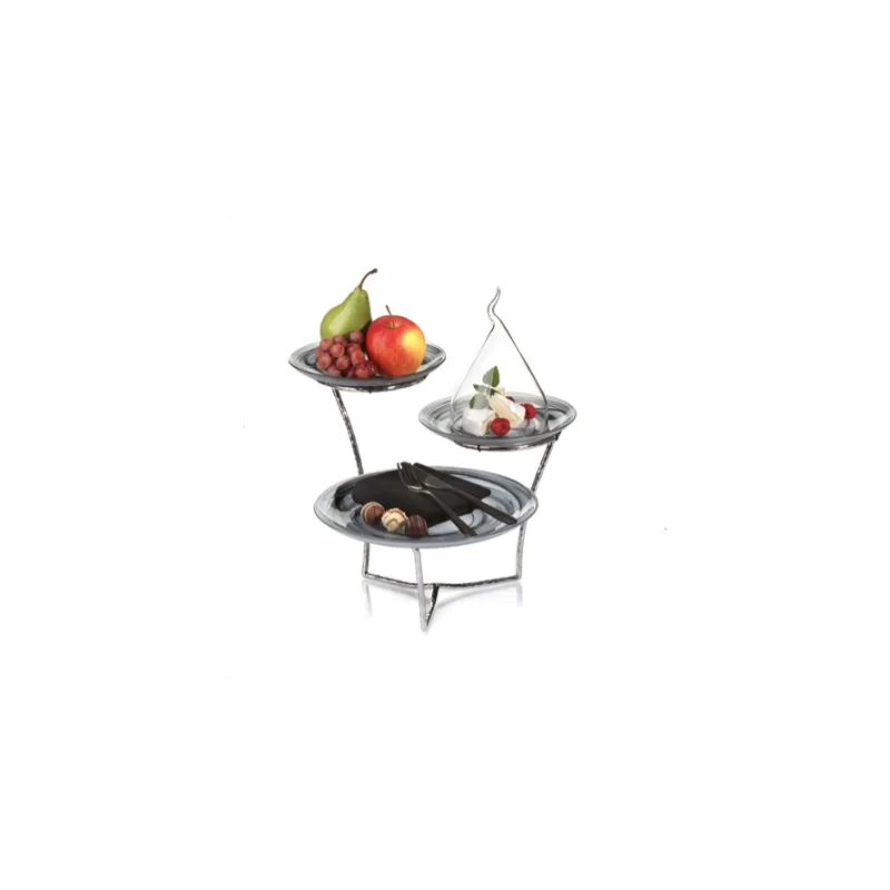 Elegant 18/10 Stainless Steel Hammered Etagere - Three Tier Design - Diam. 36 cm - Ht 30 cm