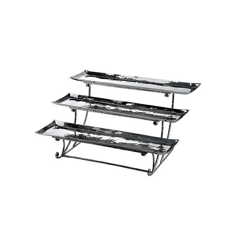 Elegant Stainless Steel Etagere - Hammered 18/10 - Three-Tier Tray Set (4 Parts) - Dimensions: 62 x 42 x 32.5 cm