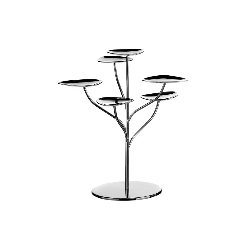 Elegant Stainless Steel Etagere Tree with Floral Design and Six Miniature Plates - 18/10 Finish - Diam. 29 cm - Ht 30 cm